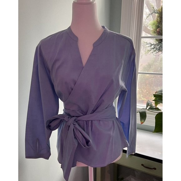 J CREW  Career Cotton Oxford Blouse-Full Tie Wrap Around-Size M - Picture 1 of 8